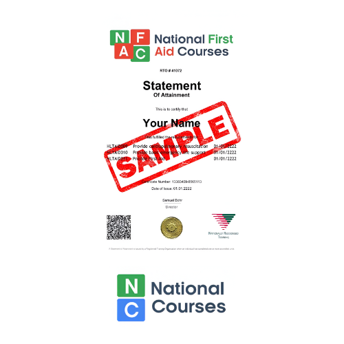 National First Aid Courses Statement of Attainment – Sample