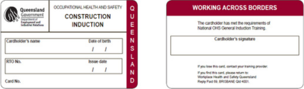 White Card QLD sample front and back