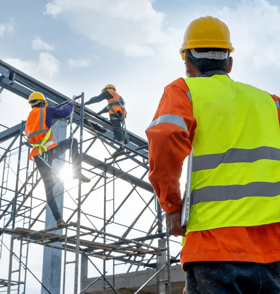 Workers on Steel Construction Structure