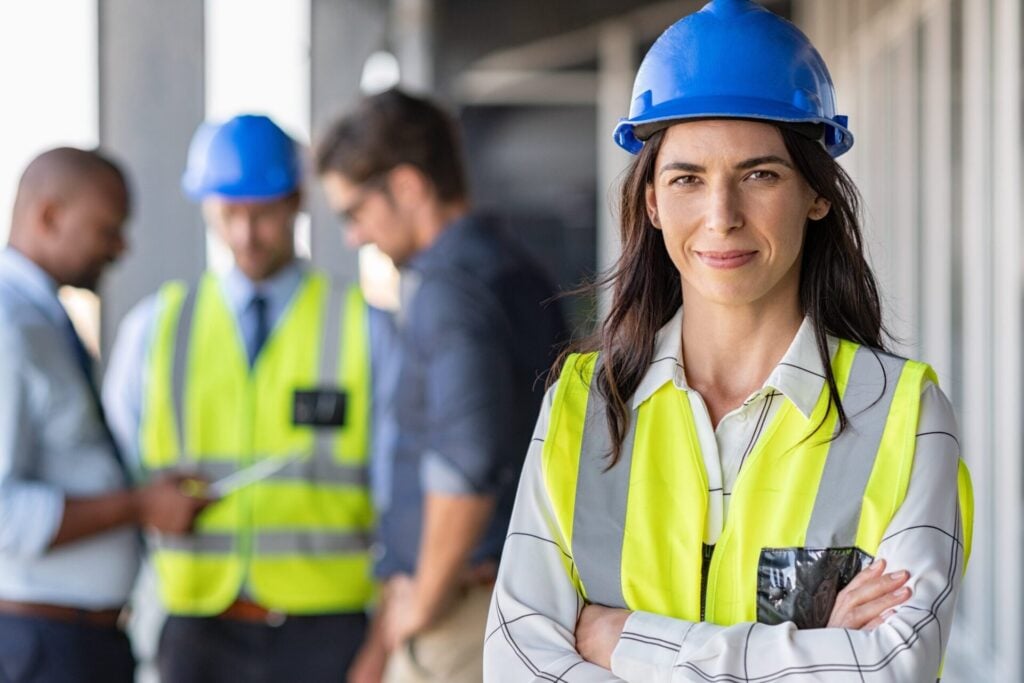 Female Worker in Hi-Vis on Construction Site