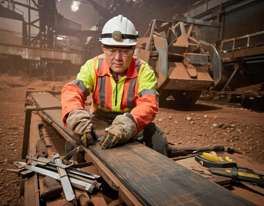 Conveyor Belt Splicing Trainee in a dusty Australian mining environment