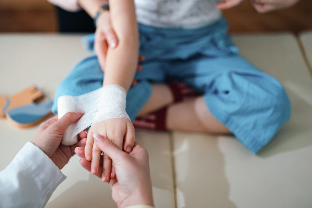 Bandaging a child's wrist injury