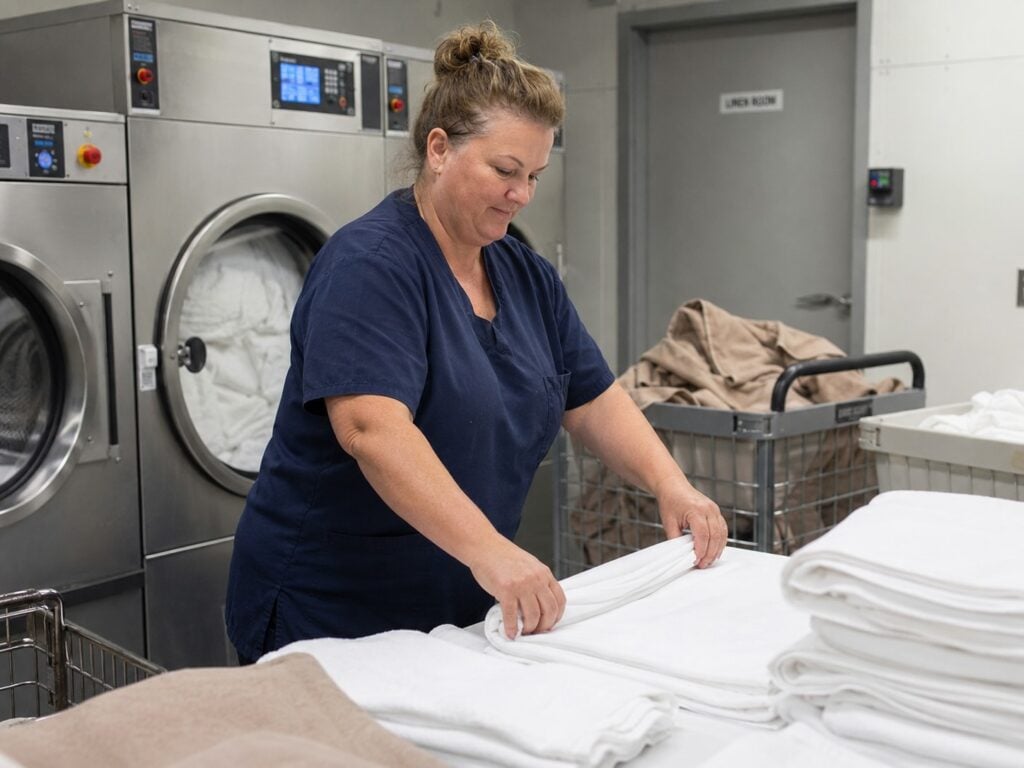 FIFO Laundry Attendant Folding Clean Linen