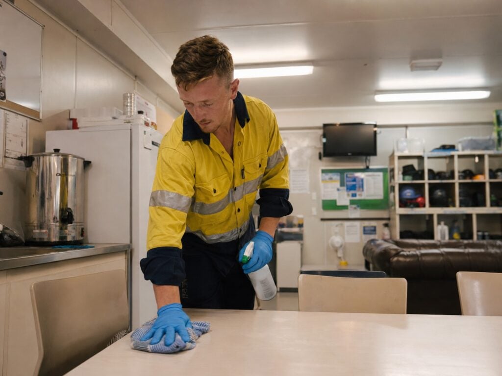FIFO Mine Site Cleaner Cleaning the Crib Room