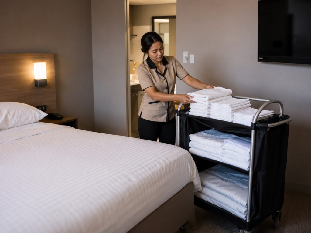 FIFO Room Attendant Preparing Fresh Linens