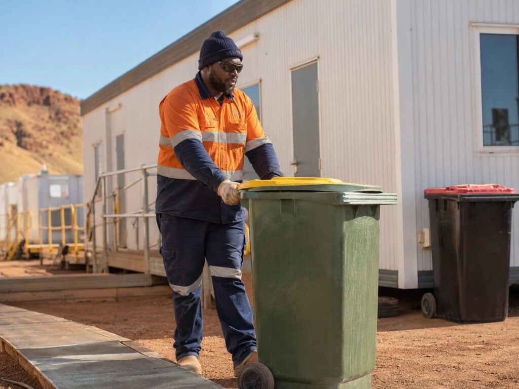 FIFO Site Utility Worker Managing Waste Bins